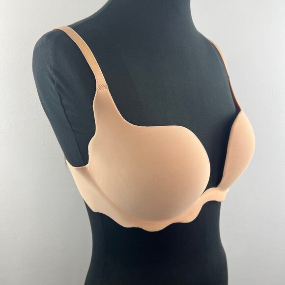 MySkins Nude Lingerie NWT Plunge Bra Back Closure Scalloped 06 Caramel 38D NEW - Picture 1 of 6